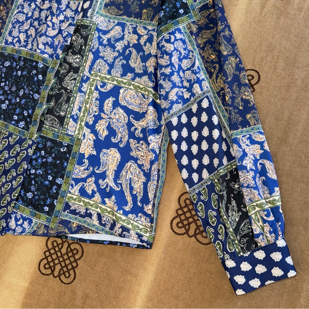 Zara Patchwork Print Satin Effect Long Sleeve But… - image 4